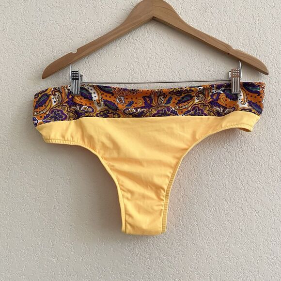 Ujena Bikini Swim Bottom Sz L Bright‎ Yellow Paisley Pull On Beach Summer - Picture 3 of 7